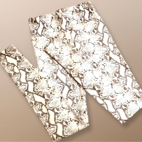 Snakeskin Print Fleece Lined Tan Mocha Zenana Leggings L/XL - Picture 1 of 6